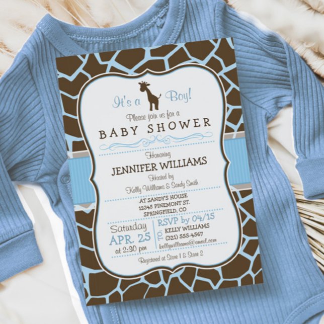 Blue Giraffe Print Boy Baby Shower-inbjudan Inbjudningar (Skapare uppladdad)