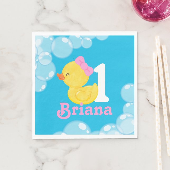 Blue Girl Rubber Anka Personlig Birthday Pappersservett (Blue Girl Rubber Duck Personalized Birthday Napkins)