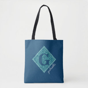Blue Girly Glam Monogram Tygkasse