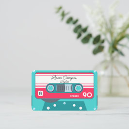 Blue Girly Stylist Music Tape Casette 1980s Visitkort