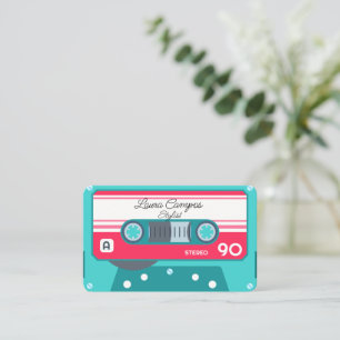 Blue Girly Stylist Music Tape Casette 1980s Visitkort