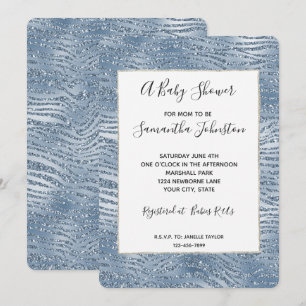 Blue Glam Glitter Zebra tryck Baby Shower Inbjudningar