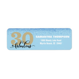 Blue Glitter 30 & Fabulous Return Address Label Returadress Etikett