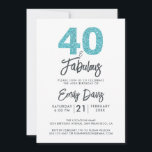 Blue Glitter 40 och Fabulous | 40:e födelsedagen P Inbjudningar<br><div class="desc">En chic,  elegant,  40-årsfotoinbjudan kan du anpassa och skicka ut för din 40-födelsedagsfests firande. Ord "40 och Fabulous" i svart och turkosblå glitter ställs in med hjälp av elegantens kalligrafi och modern typografi. Enbart designad för dig med Lycklig Dolphin Studio! @glydolphinstudio</div>