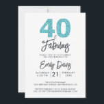 Blue Glitter 40 och Fabulous | 40:e födelsedagen P Inbjudningar<br><div class="desc">En chic,  elegant,  40-årsfotoinbjudan kan du anpassa och skicka ut för din 40-födelsedagsfests firande. Ord "40 och Fabulous" i svart och turkosblå glitter ställs in med hjälp av elegantens kalligrafi och modern typografi. Enbart designad för dig med Lycklig Dolphin Studio! @glydolphinstudio</div>