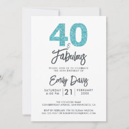 Blue Glitter 40 och Fabulous | 40:e födelsedagen P Inbjudningar