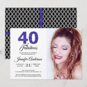 Blue Glitter 40 och Fabulous 40:e födelsedagsfoto Inbjudningar