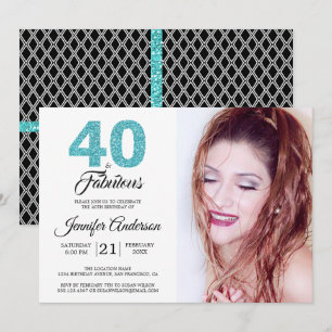 Blue Glitter 40 och Fabulous 40:e födelsedagsfoto Inbjudningar