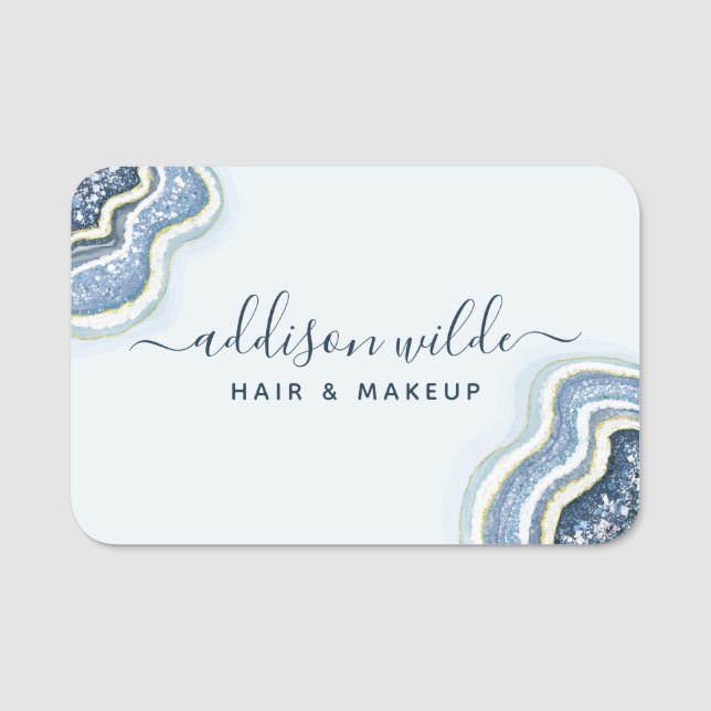 Blue Glitter Agate Geode Luxe Chic Namn bricka Namnbricka (Framsida)