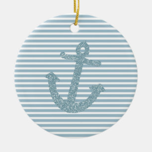 Blue Glitter Anchor Julgransprydnad Keramik