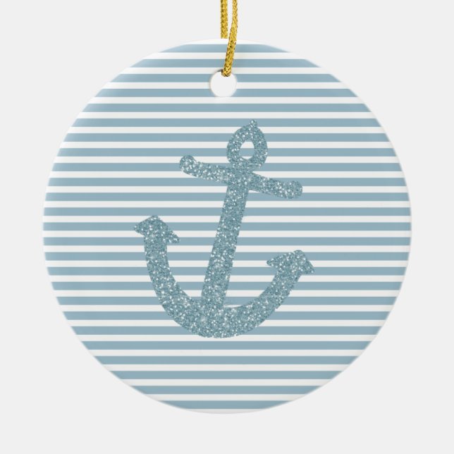 Blue Glitter Anchor Julgransprydnad Keramik (Framsidan)