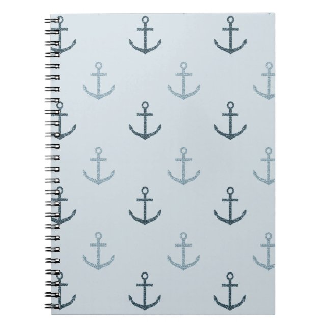 Blue Glitter Anchors Anteckningsbok (Framsidan)