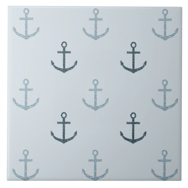 Blue Glitter Anchors Kakelplatta (Framsidan)
