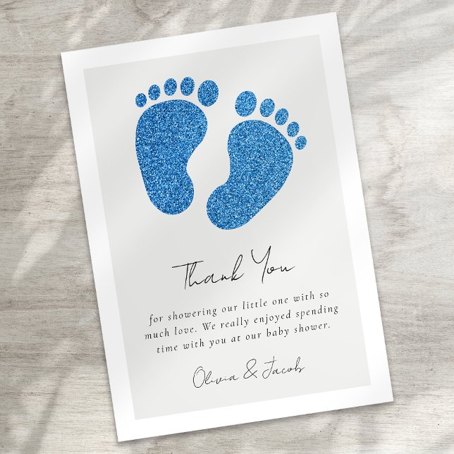Blue Glitter Baby Feet Baby Shower Tackkort Tack Kort (Skapare uppladdad)