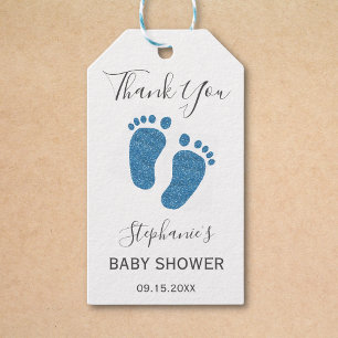 Blue Glitter Baby Shower Tack Presentetikett