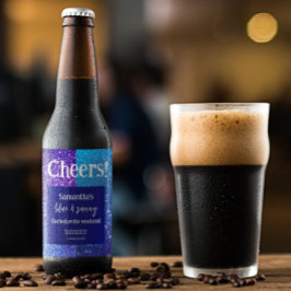 Blue Glitter Bachelorette Party Ölflaska Etikett