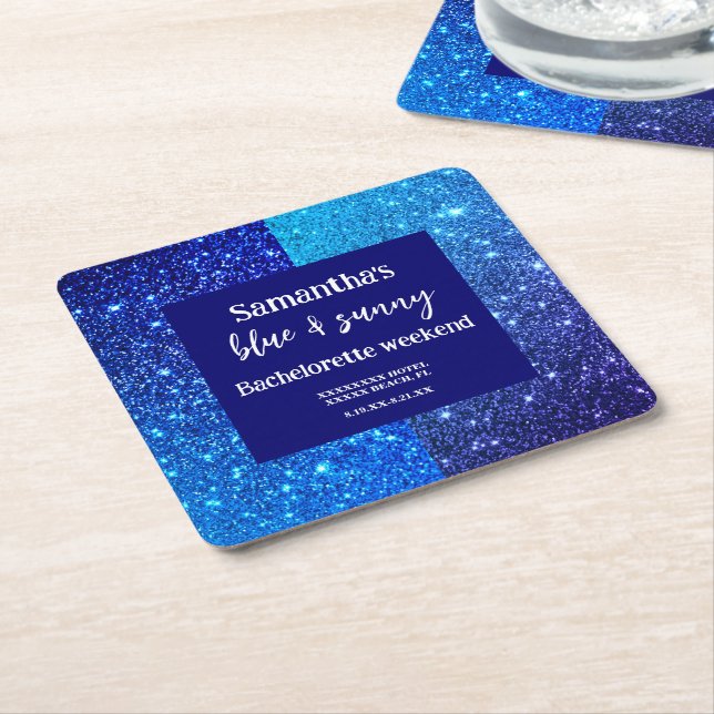 Blue Glitter Bachelorette Party Underlägg Papper Kvadrat (Vinklad)