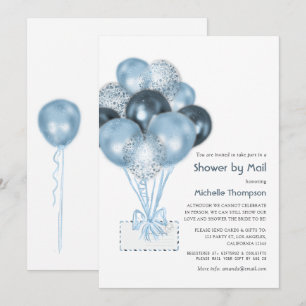 Blue Glitter Balloon Boy Shower by Mail Inbjudningar