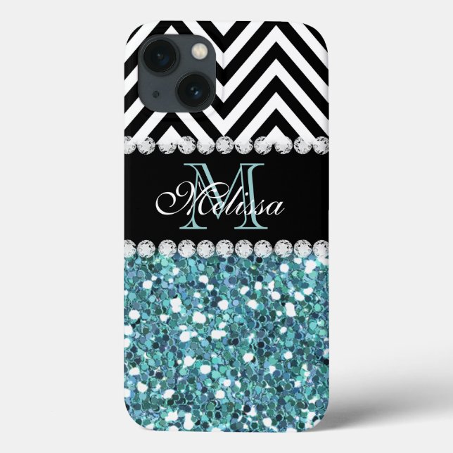 BLUE GLITTER BLACK CHEVRON MONOGRAMMED (Baksida)