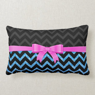Blue Glitter Black Zigzag Chevron Mönster Lumbarkudde