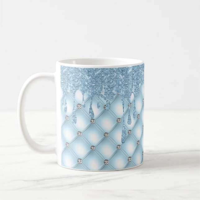 Blue Glitter Bling Söt Kaffemugg (Vänster)