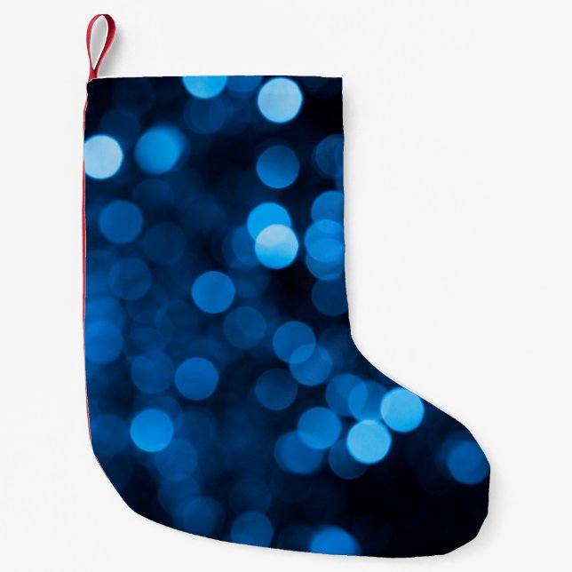Blue glitter bokeh texture lights liten julstrumpa (Framsidan)