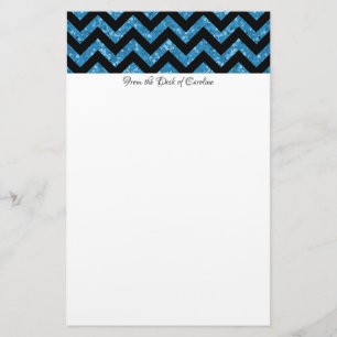 Blue Glitter Chevron Stationery Brevpapper