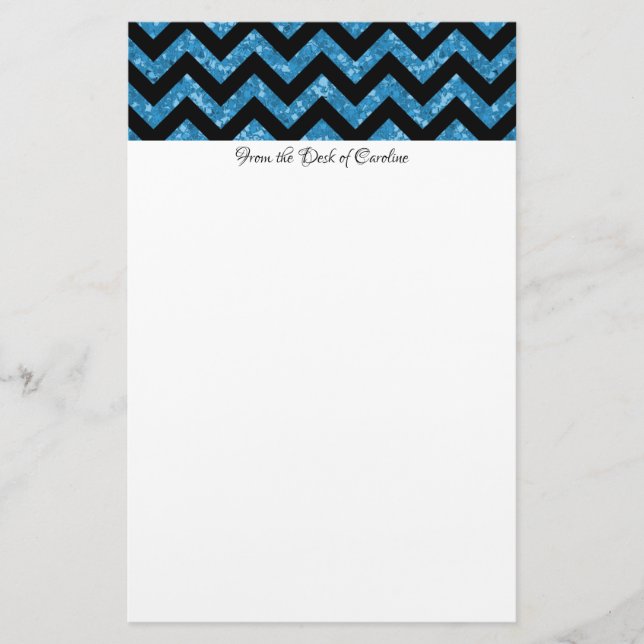 Blue Glitter Chevron Stationery Brevpapper (Framsida)