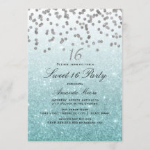 Blue Glitter Confetti Sweet 16-inbjudan