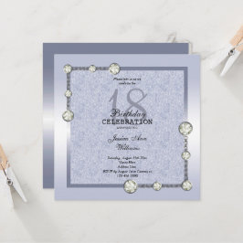 Blue Glitter & Diamond Dekoration Birthday Inbjudningar