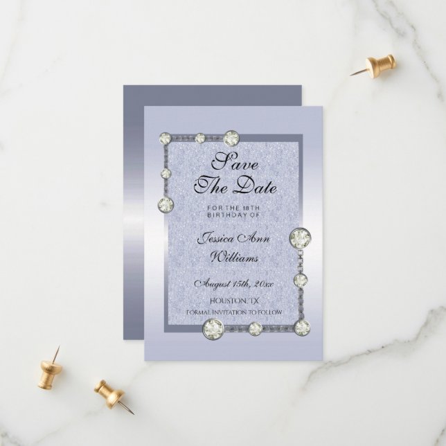 Blue Glitter & Diamond Dekoration Birthday Spara Datumet (Fram/Back In Situ)