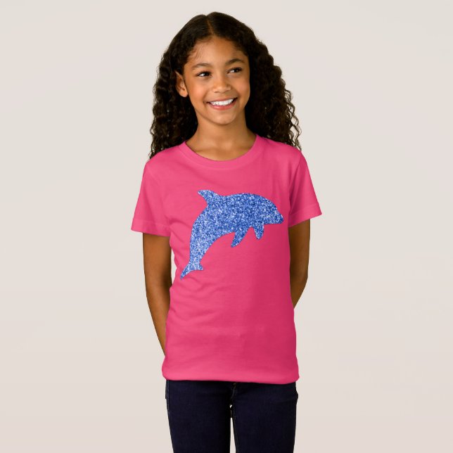 Blue Glitter Dolphin T Shirt (Hel framsida)