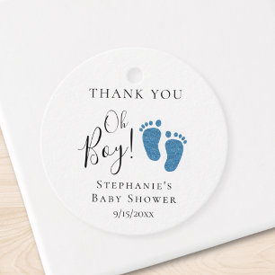 Blue Glitter Feet Baby Shower Tack Gåvor Etiketter