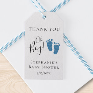 Blue Glitter Feet Baby Shower Tack Presentetikett