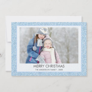 Blue Glitter Gnistra Winter Bokeh Julfoto, blått Julkort
