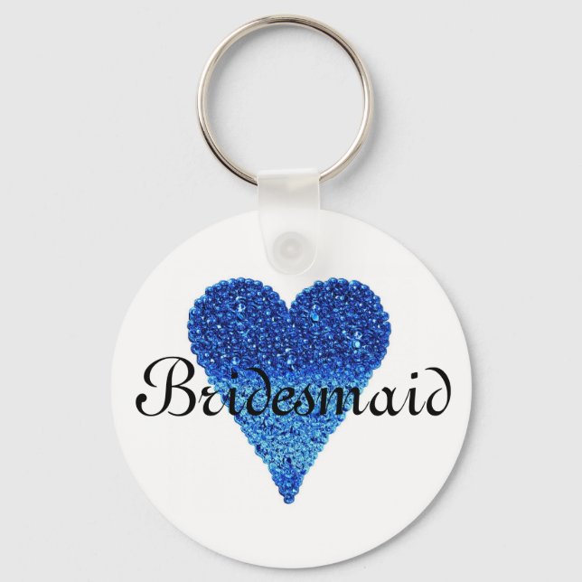 Blue Glitter Heart Personlig Bridesmaid Nyckelring (Framsida)