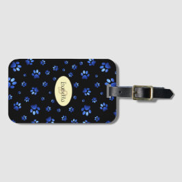 Blue glitter hund tass mönster, Monogram Bagagebricka