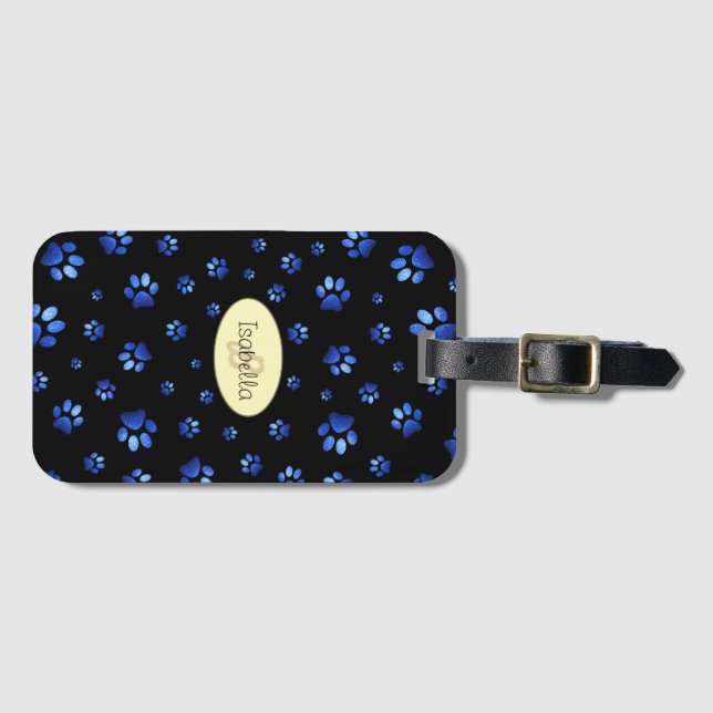 Blue glitter hund tass mönster, Monogram Bagagebricka (Framsida horisontal)