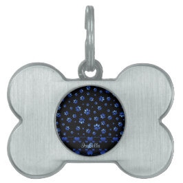 Blue glitter hund tass mönster, Monogram ID-bricka Husdjur