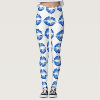 Blue Glitter Läppar #2 Leggings