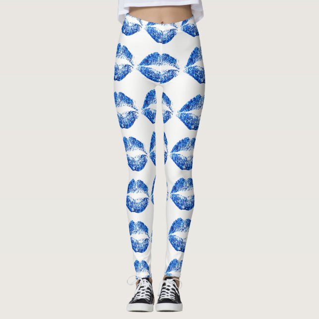 Blue Glitter Läppar #2 Leggings (Framsida)