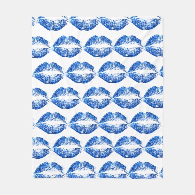 Blue Glitter Läppar Fleecefilt (Framsidan)