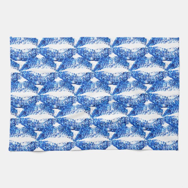 Blue Glitter Läppar Kökshandduk (Horisontell)