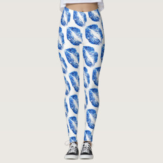 Blue Glitter Läppar Modern White Leggings