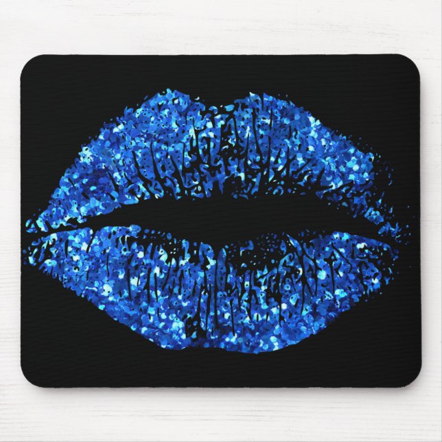 Blue Glitter Läppar Musmatta (Framsidan)