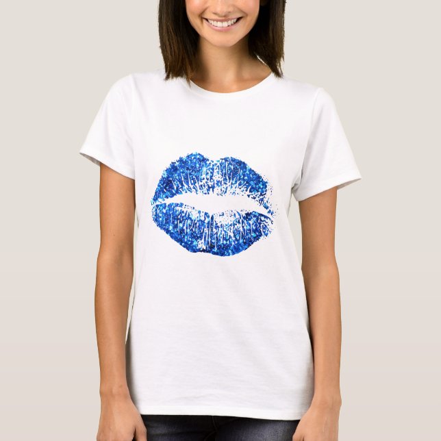 Blue Glitter Läppar T-shirt (Framsida)