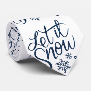 Blue Glitter Låt det snöa Calligraphy Neck Tie Slips