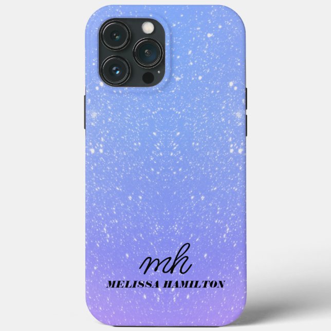 Blue glitter lila chic monogrammad I telefonfodral (Baksida)
