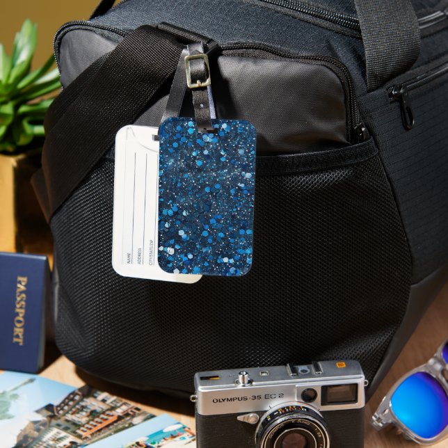 Blue Glitter Luggage Tag Bagagebricka (Framsida & Baksida)