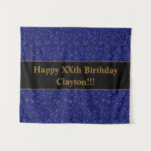 Blue Glitter med Message Birthday Tapestry